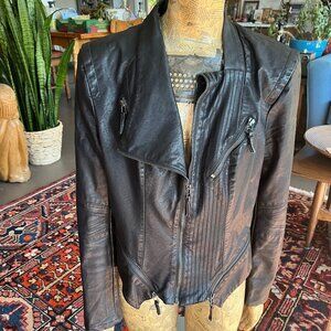 [BLANKNYC] Womens Luxury Clothing Semi Fitted Vegan Leather Motorcycle Jacket
